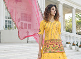 Chinon Chiffon Salwar Suit in Yellow